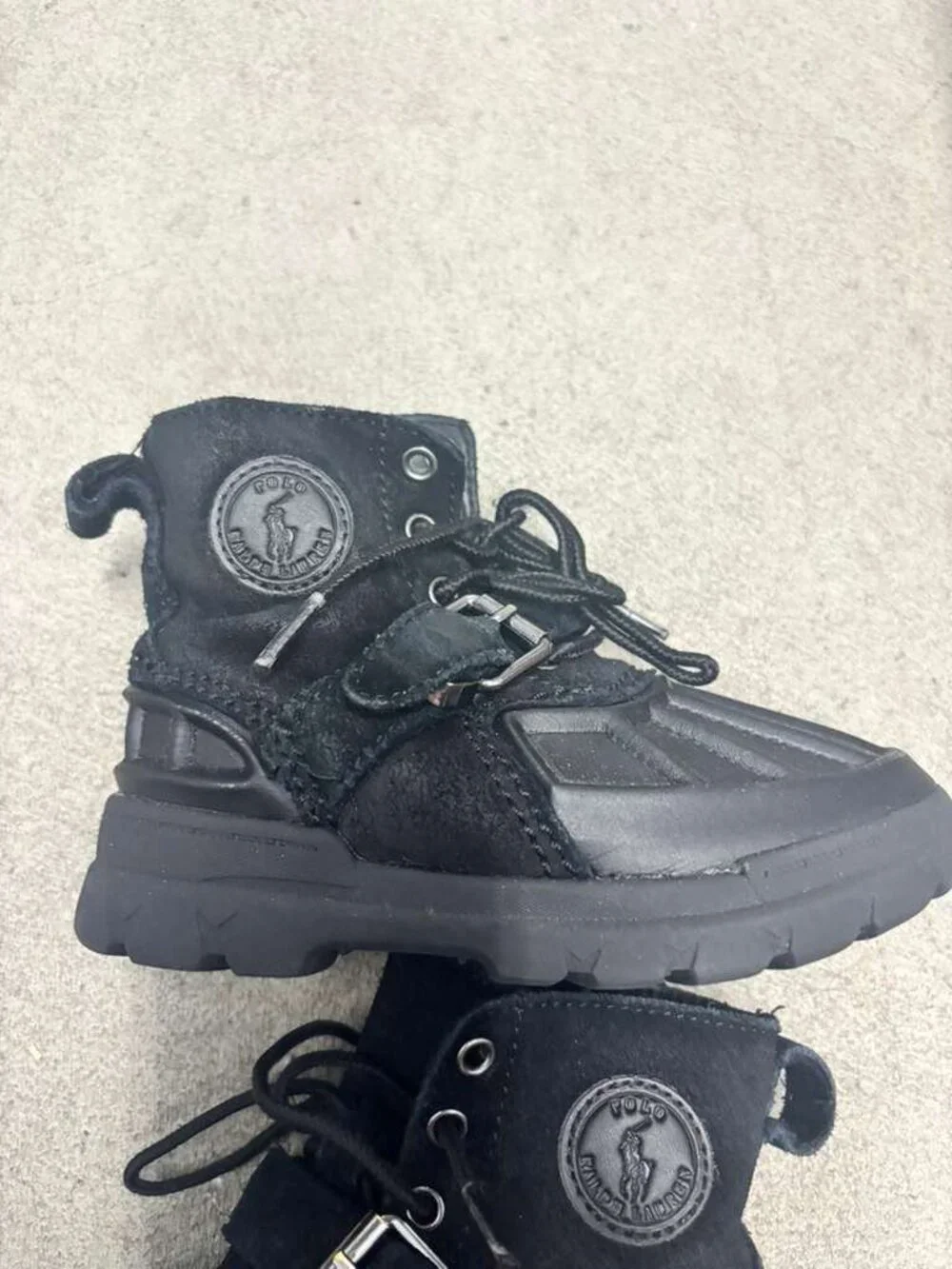 Polo Ralph Lauren Kids Colton Black Suede Rubber Duck Boots Shoes Size 10T